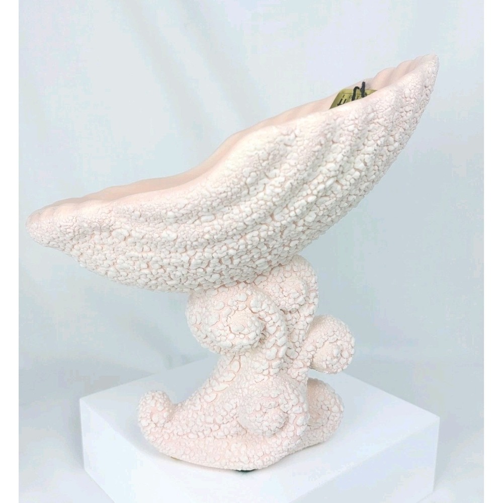 Vintage 1994 Royal Haeger Nautilus Pedestal Clam‎ Shell Pink Lava Glaze Dish New